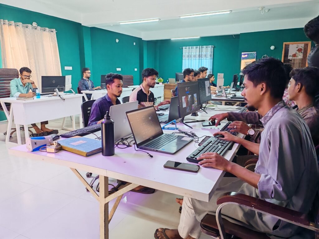 The development team working in the office