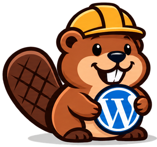 BeaverBuilderWP beaver mascot holding a WordPress logo
